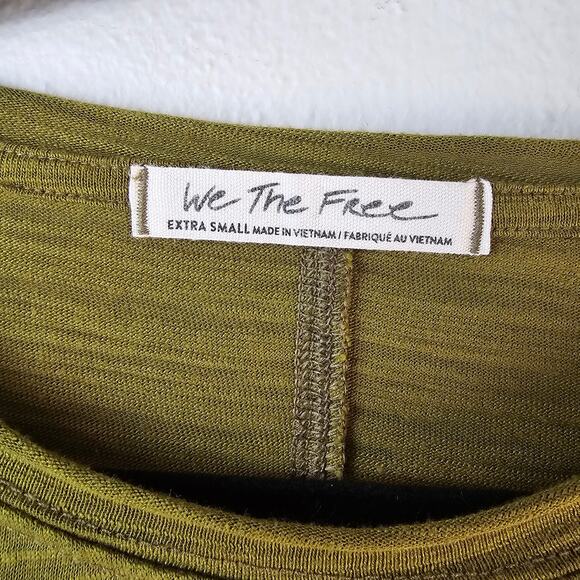 Free People Natasha Tee Women's XS Olive Green Slub Jersey Ruched Sleeve Boho - Picture 7 of 14